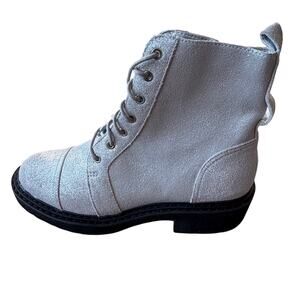 Linea Paolo Combat Boots Ivory w/Silver Shimmer Sz 8